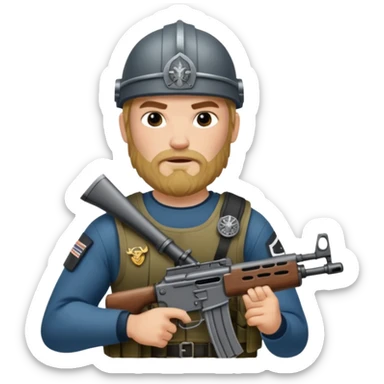 Viking in seal team 6 outfit with a military rifle sticker