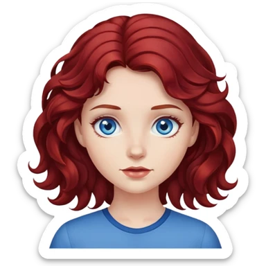 dark red hair, blue eyes, wavy hair girl sticker