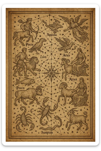 proto gothic ancient star map of constellations sticker