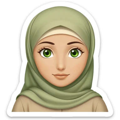 Turkish beautiful finish Konya girl green eyes with beige hijab islamic dress and say good night sticker