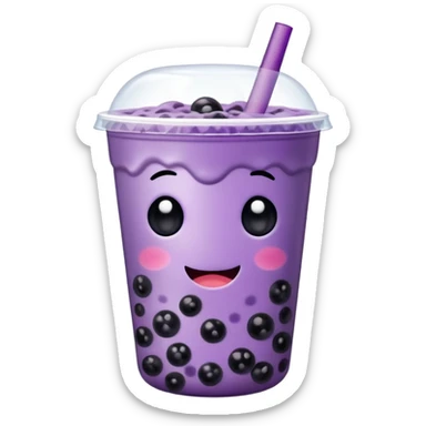 Purple bubble tea cup with a cute face and black tapioca pearls inside sticker