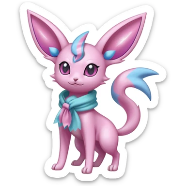 Shiny Cool Sparkly Cute Espeon-Sylveon-Fakemon-hybrid-fusion with a scarf full body sticker