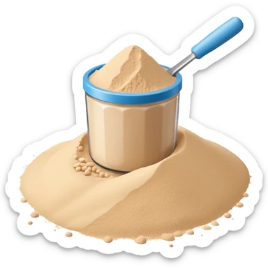 heap of protein powder finely milled beige or light tan smooth fluffy uneven optional scoop no shaker jar or branding soft lighting emoji scale sticker