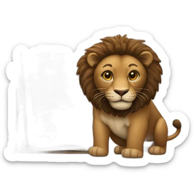 leon, animal africano  antropomorfisado de cuerpo completo con un libro en sus manos sticker