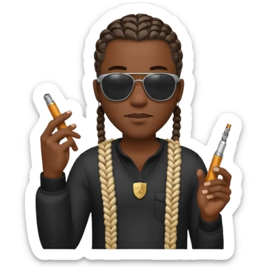 Smoking black guy with a glock in his on his other hand with some sunglasses with a cigarette in his mouth and for his hair he will have some cornrows sticker