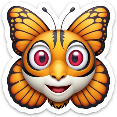 Cinematic Realistic Comical monarch Butterfly Portrait Emoji, Head tilted dramatically with an exaggeratedly amused expression, featuring striking, vividly detailed ruby wings with bold, playful patterns and wide, expressive eyes brimming with humorous disbelief, rendered with lifelike texture and vibrant natural hues, high shine, dramatic yet playful, styled with an air of cheeky garden mischief, soft glowing outline, capturing the essence of a spirited and over‐the‐top red butterfly that looks ready to flutter its way into viral fame! sticker
