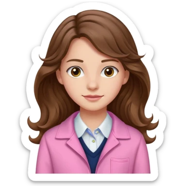 teenager, long brown hair wavy, hazel eyes, pink preppy, beautiful, hot sticker