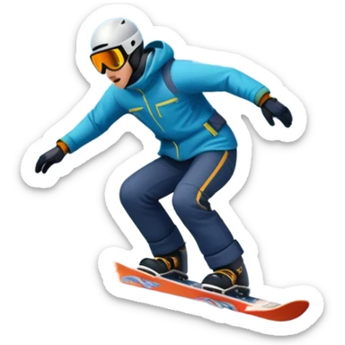 An icon showing a snowboarder performing an exciting jump on a snow-covered slope. The background features towering mountains, snow-covered trees, and a bright, clear sky. Transparent background highlights the speed, agility, and thrill of snowboarding. sticker