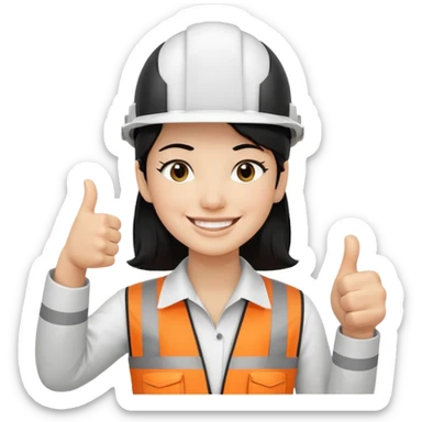 Una persona con pelo negro con casco blanco inginiero cilvil pulgar arriba sticker