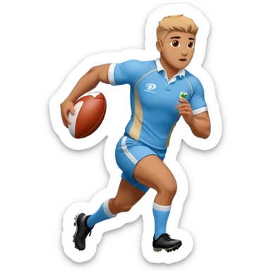 A rugby player running with the ball in sky blue kit sticker