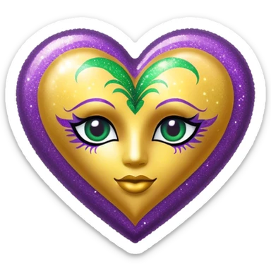 Mardi Gras glitter heart  sticker