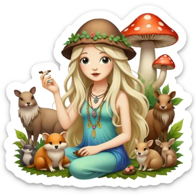 mushroom, hippie, fairy, smoking, animals  sticker