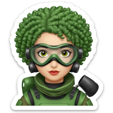 green curly haired painitball player with big earrings sticker