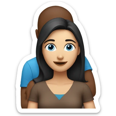 Couple embracing with arms around each other; white woman with blue eyes and brown hair, Indian man with black hair  sticker