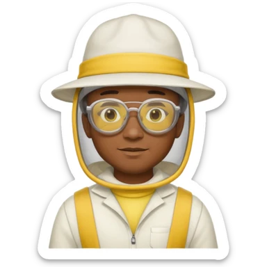 black male bee keeper with white hat and yellow glasses, white outfit,  sticker