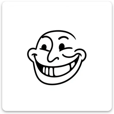 Hand-drawn troll face meme with classic grin, used in YouTube videos sticker
