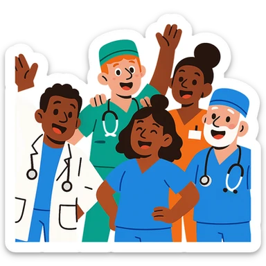 friendly diverse cheerful doctors and nurses sticker