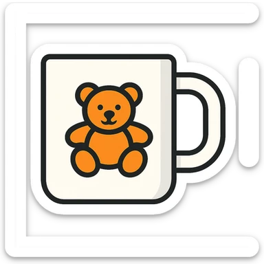 white mug with a teddy bear pattern sticker