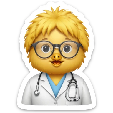 chick animal with glasses, wearing doctor uniform sticker