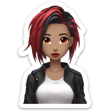 Gorgeous techwear anime style lady with blushing face aesthetic and pretty edgy black red punk hair with hair garment trending style sticker