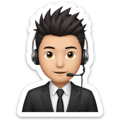 asian man headset suit face only spikey hair in front dark hair  sticker