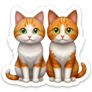 3 different coloured tiny short haired cats, including a dark grey and white cat with green eyes,and  a ginger and white with orange eyes and a brown tabby and white with hazel eyes sticker