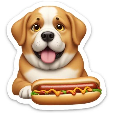 fat dog with a hotdog sticker