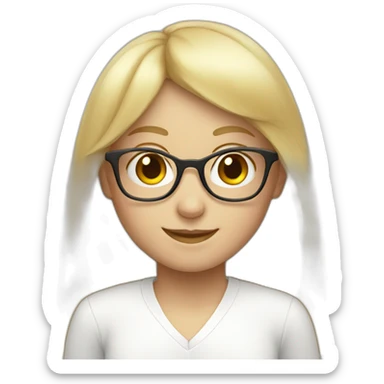 blond long haired girl with glasses and bangs, smiling and in white clothes sticker