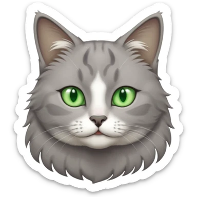 grey cat with green eyes and white stain below the neck sticker