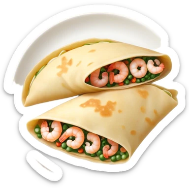 Bánh Xèo Cinematic Realistic Bánh Xèo Dish Emoji, depicted as a crispy, folded semi circle crepe filled with tiny shrimp and pork, rendered with dynamic textures and vibrant, appetizing lighting. sticker