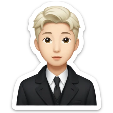 Kim namjoon  wearing black coat ,white shirt in formal way sticker