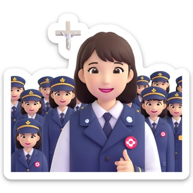 Japanese female high school student in group photo with classmates at Hiroshima Peace Memorial sticker