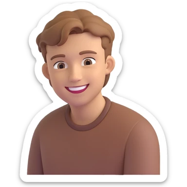 smiling young man with light brown hair, subtle 3D effect, neutral background, high resolution, no text sticker