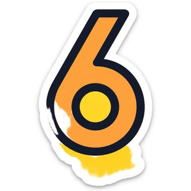 Number 6 on a yellow volumetric background sticker