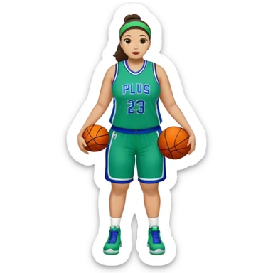 Full Body light skin Latino plus size women basketball player wearing blue and green uniform sticker