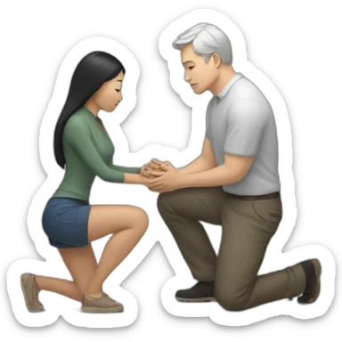 asian woman kneeling in front of a white man sticker