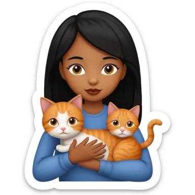 Black girl with black hair holding ginger cat sticker