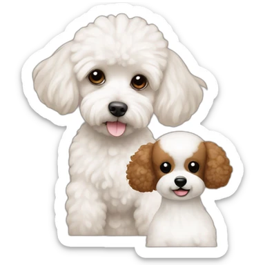 Brown toy poodle next to an all white Maltese sticker