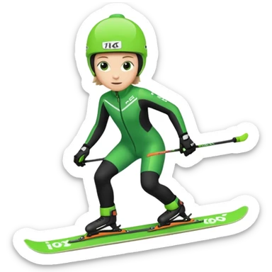 Xc ski racer in green and black clothing. Full body, skating sticker
