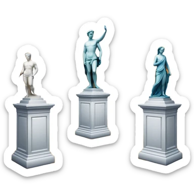 An icon featuring an elegant art gallery with classic paintings hanging on the walls, and sculptures displayed on pedestals. Visitors admire the exhibits, capturing the essence of culture, history, and art. Set against a transparent background. sticker