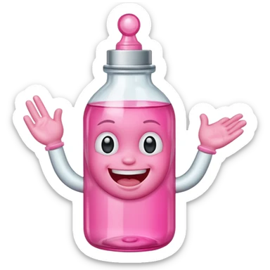 Smiling freaky baby oil bottle pink sticker