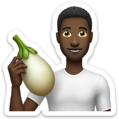 Black guy holding white egg plant sticker