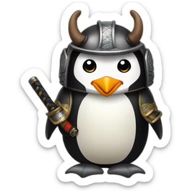penguin with face wearing samurai helmet with big horns sticker