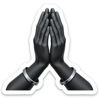 Minimal emoji, abstract praying hands simplified into solid black metal forms, subtle sacred reference, fashion avant-garde minimalism, no details, no glow, no neon, flat emoji style, centered, transparent background sticker