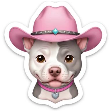 Gray and white pitbull with pink cow girl hat  sticker