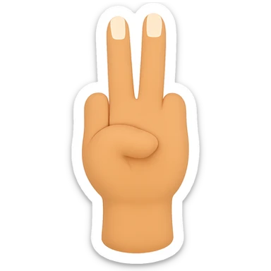 Female palm with two fingers up, matching the pose in the reference image, normal emoji style with transparent background, white nails. Variant 4 with slight difference in nail length. sticker