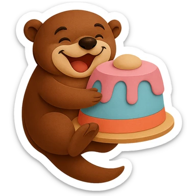 Enhance the otter to look even more visually appealing and attractive, while keeping the cake and all other design elements unchanged. sticker