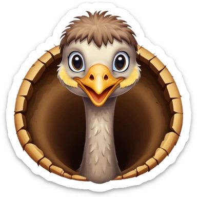 Ostrich with it's head inside a hole in the ground only it's body and neck visible sticker