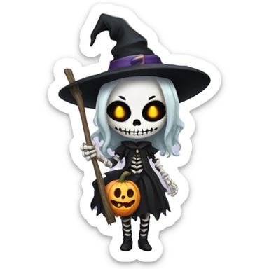 Cute skeleton women  witch  sticker