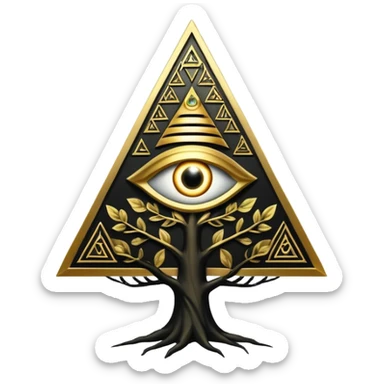 Annunaki tree from Garden of eden, that is actually a ancient tech antenna with illuminati all seeing eye in traingle symbol at the top sticker